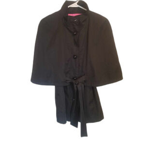 Betsey Johnson Rain Cape Black Animal Print Lining Pockets Removable Belt SZ S